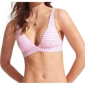 Seafolly swimsuit US Size 10 Sorrento Stripe Wrap Front Parfait Pink Bikini Top